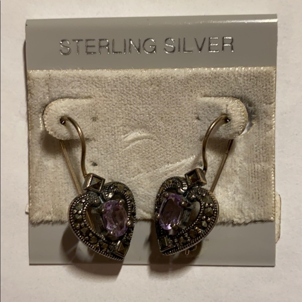 Cute purple sterling silver heart earrings